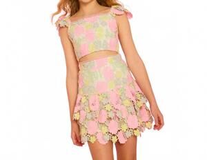 NEW MARLO kid's estella embroidered top and mini skirt set in floral